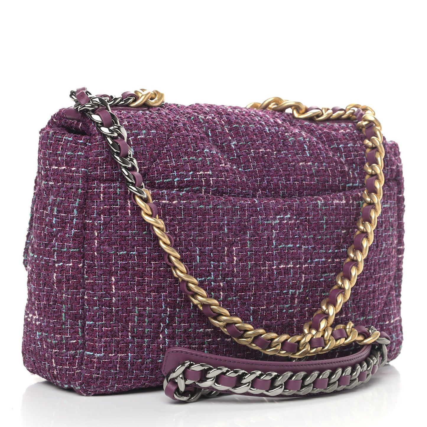 Tweed Quilted Medium Chanel 19 Flap Purple