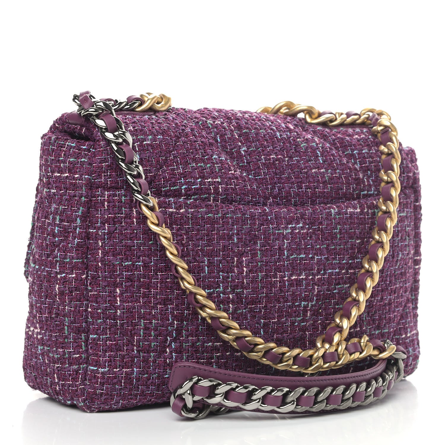 Chanel Tweed Quilted Medium Chanel 19 Flap Purple 2 of 5