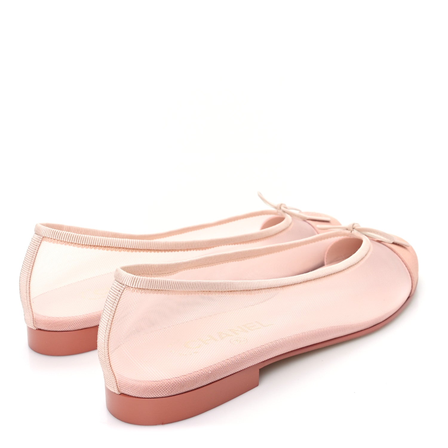 Chanel Mesh Grosgrain CC Cap Toe Ballerina Flats 39  Light Pink Dark Pink 5 of 9