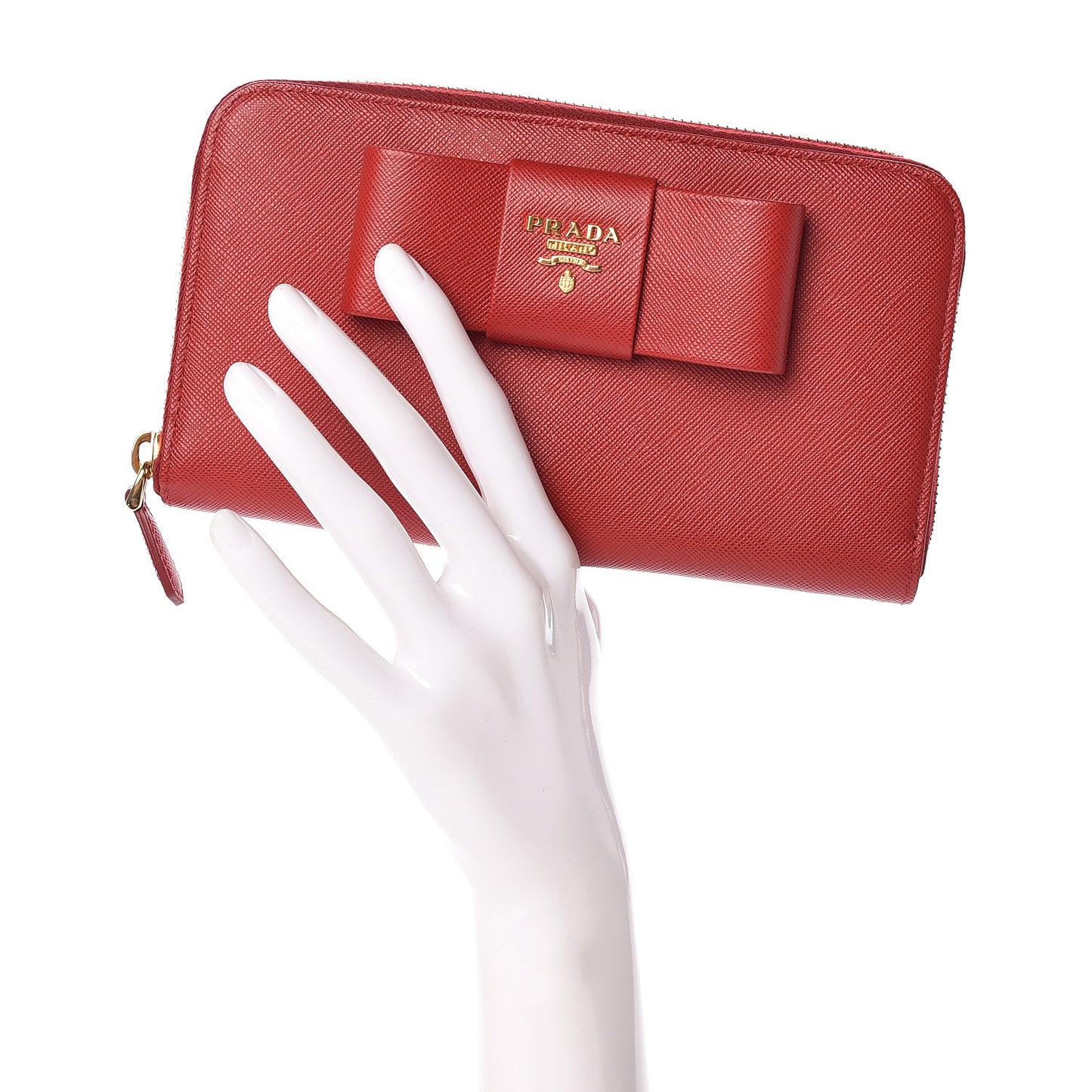 Saffiano Fiocco Bow Zip Around Wallet Fuoco