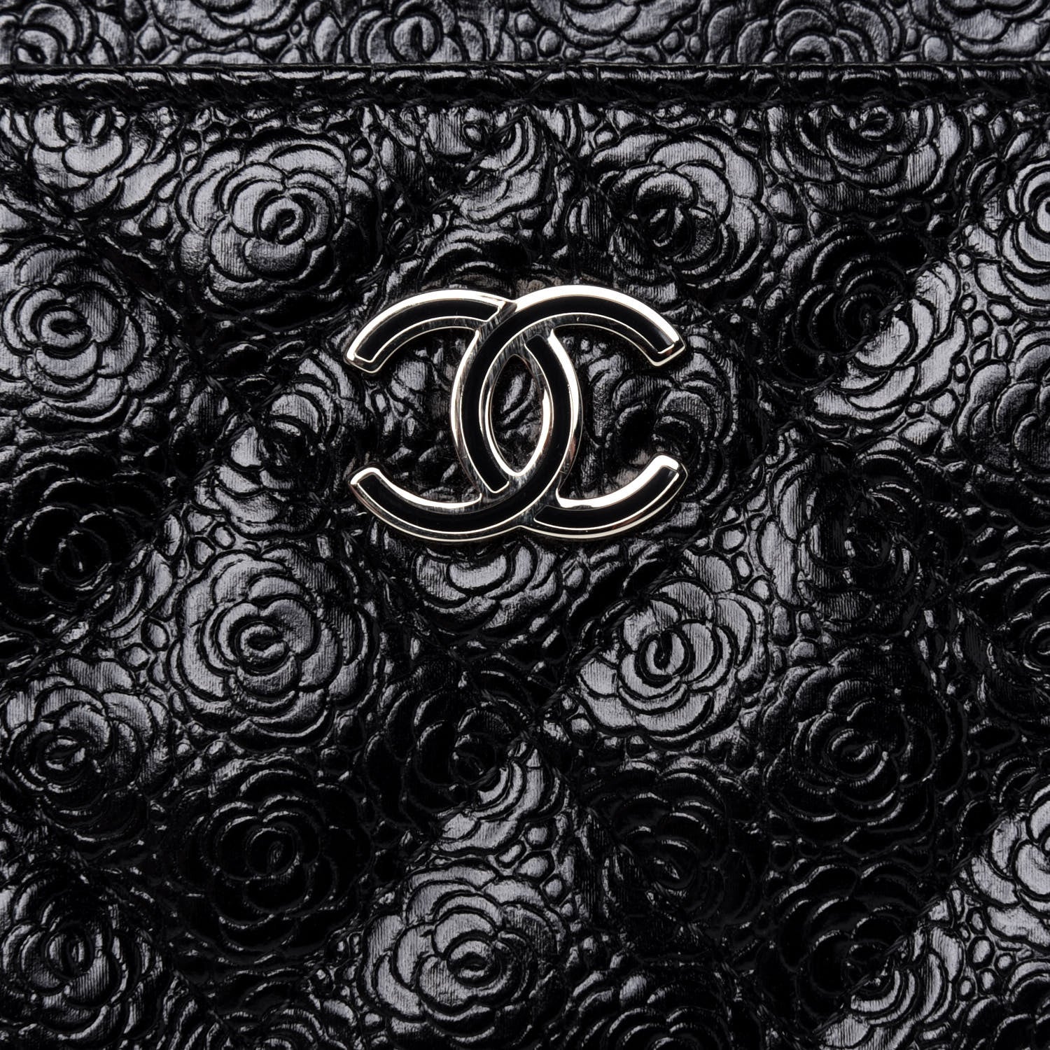 Chanel Calfskin Camellia Embossed Quilted Card Holder Black 11 of 11