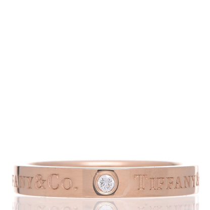 Tiffany 18K Rose Gold Diamond 3mm Logo Band Ring 50 5.25 3 of 6