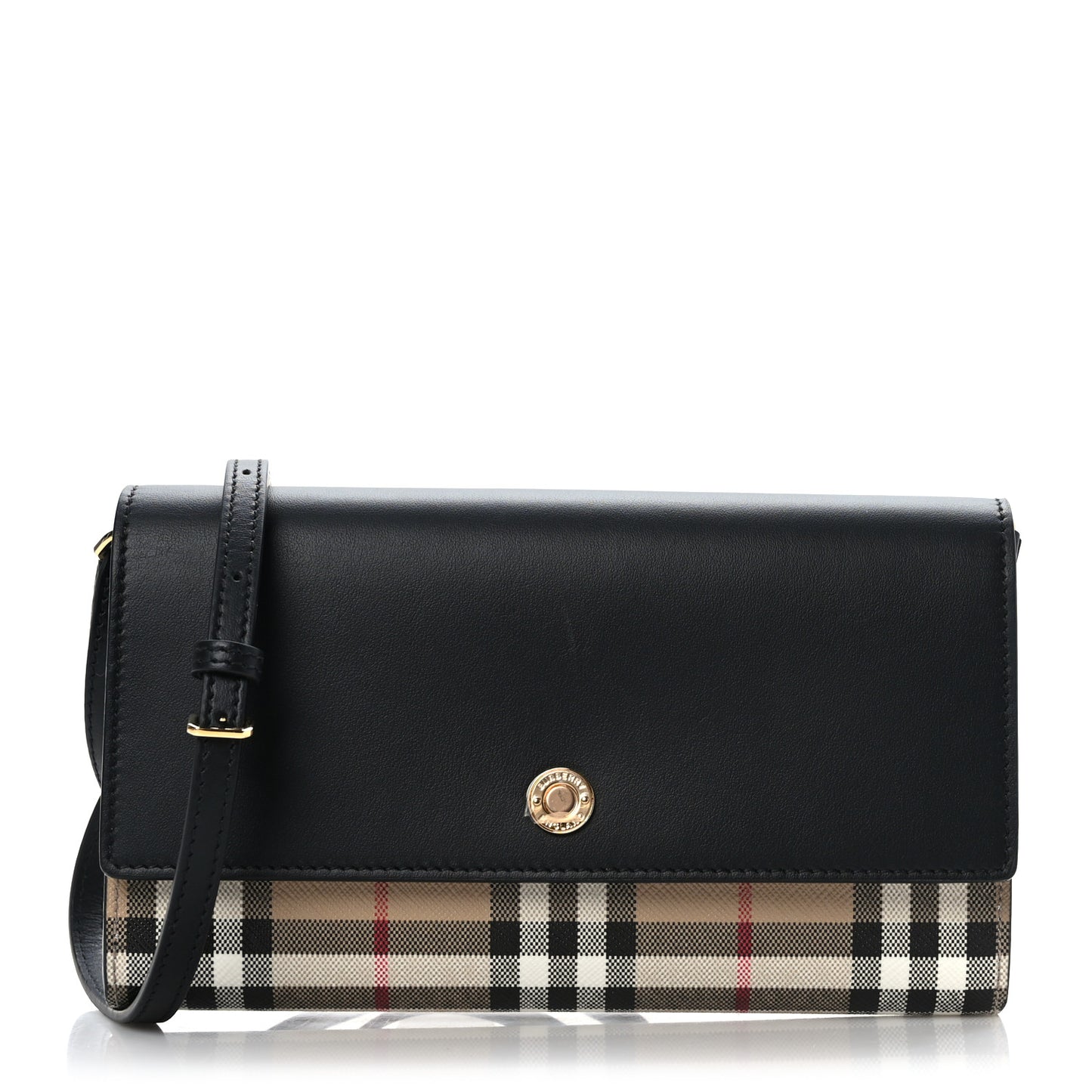 Calfskin Vintage Check Hannah Wallet with Detachable Strap Black
