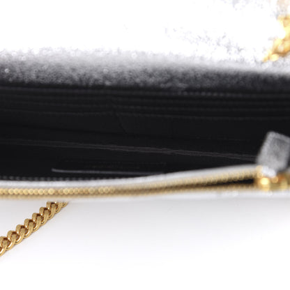 Saint Laurent Metallic Calfskin Matelasse Chevron Monogram Envelope Chain Wallet 5 of 9