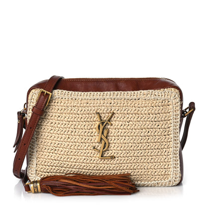 Saint Laurent Raffia Canvas Monogram Lou Camera Bag Beige Brown 1 of 17