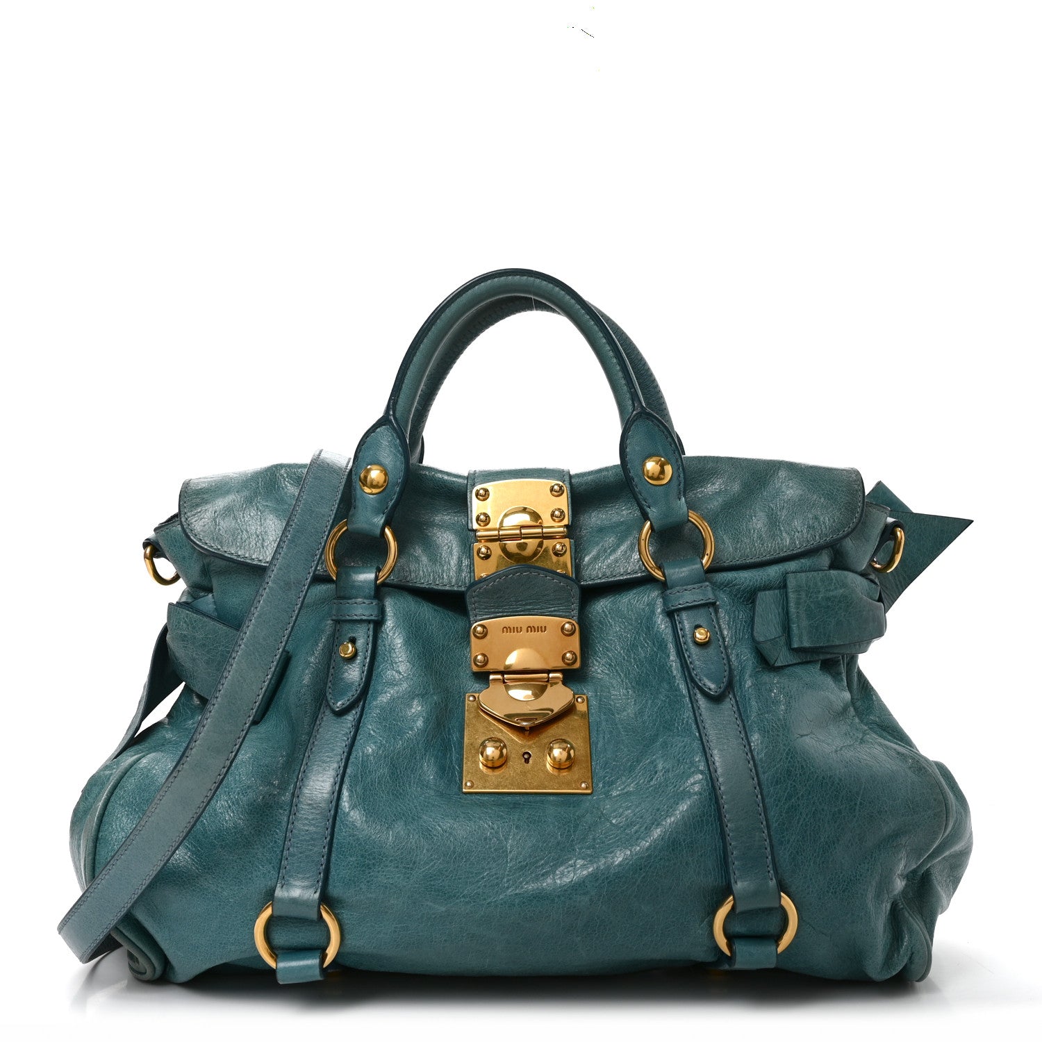 Miu Miu Vitello Lux Medium Bow Bag Blue 1 of 9