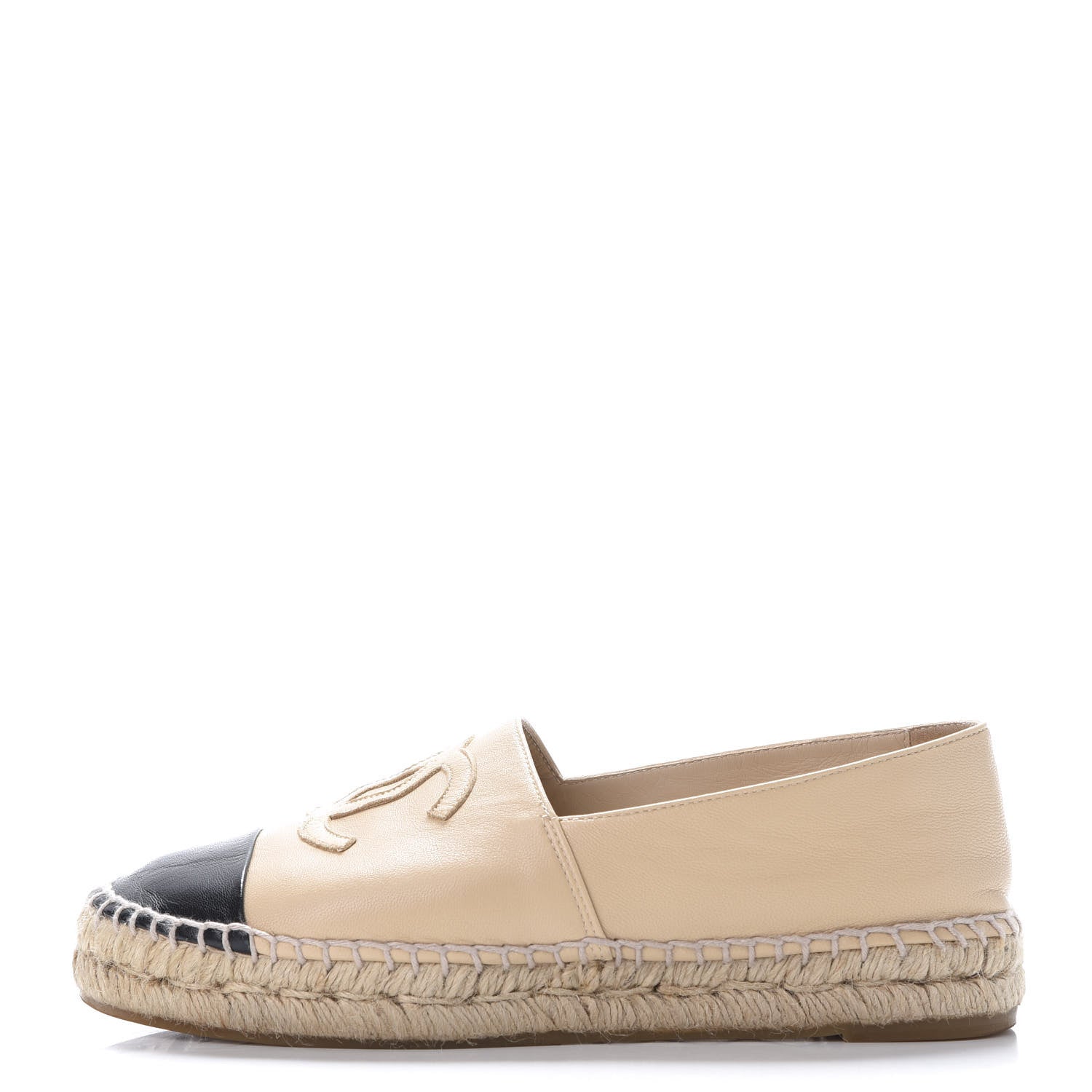 Chanel Lambskin CC Espadrilles 37 Beige Black 1 of 12