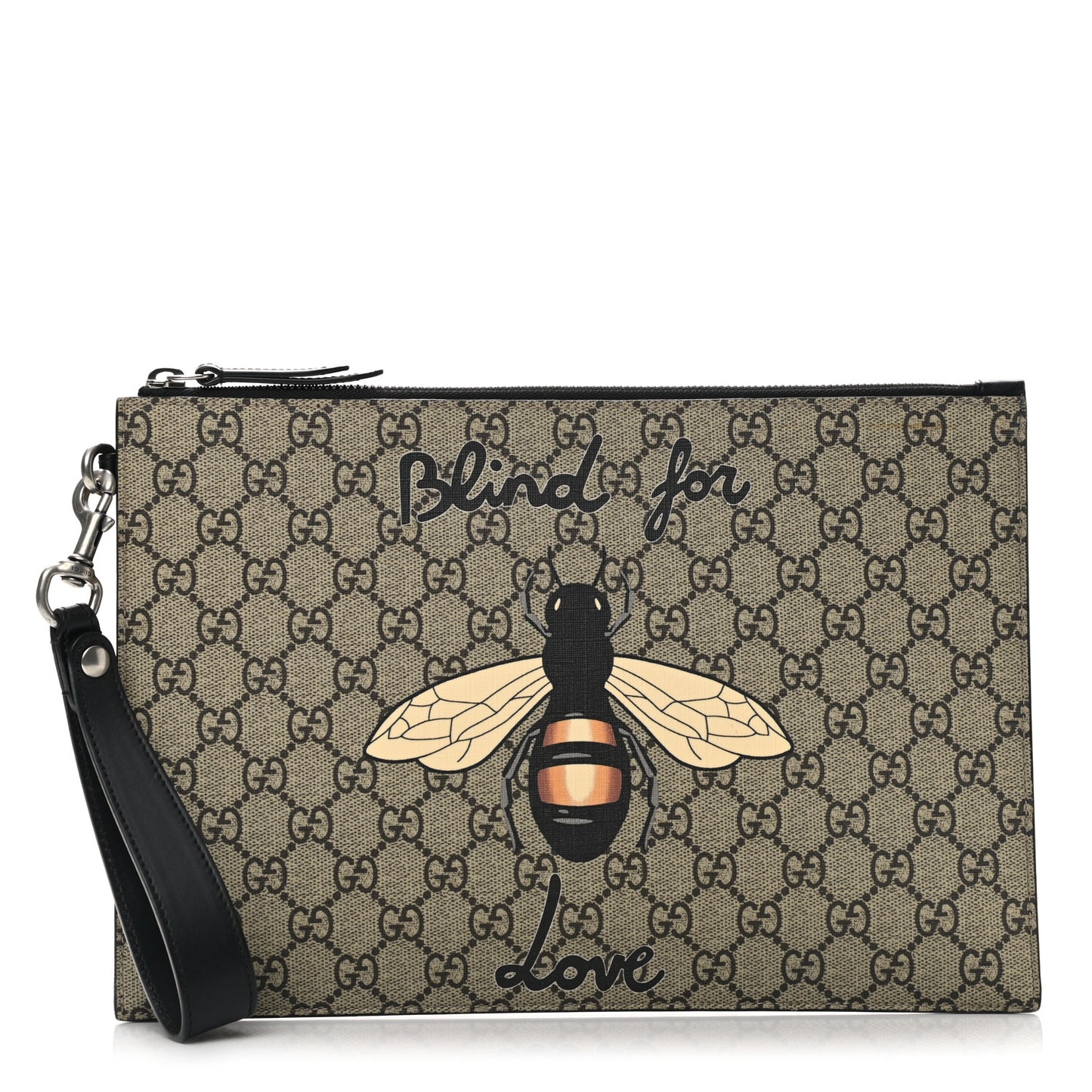 GG Supreme Monogram Blind For Love Wristlet Pouch Black