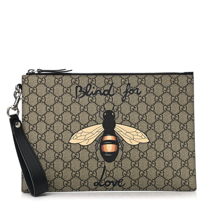 Gucci GG Supreme Monogram Blind For Love Wristlet Pouch Black 1 of 7