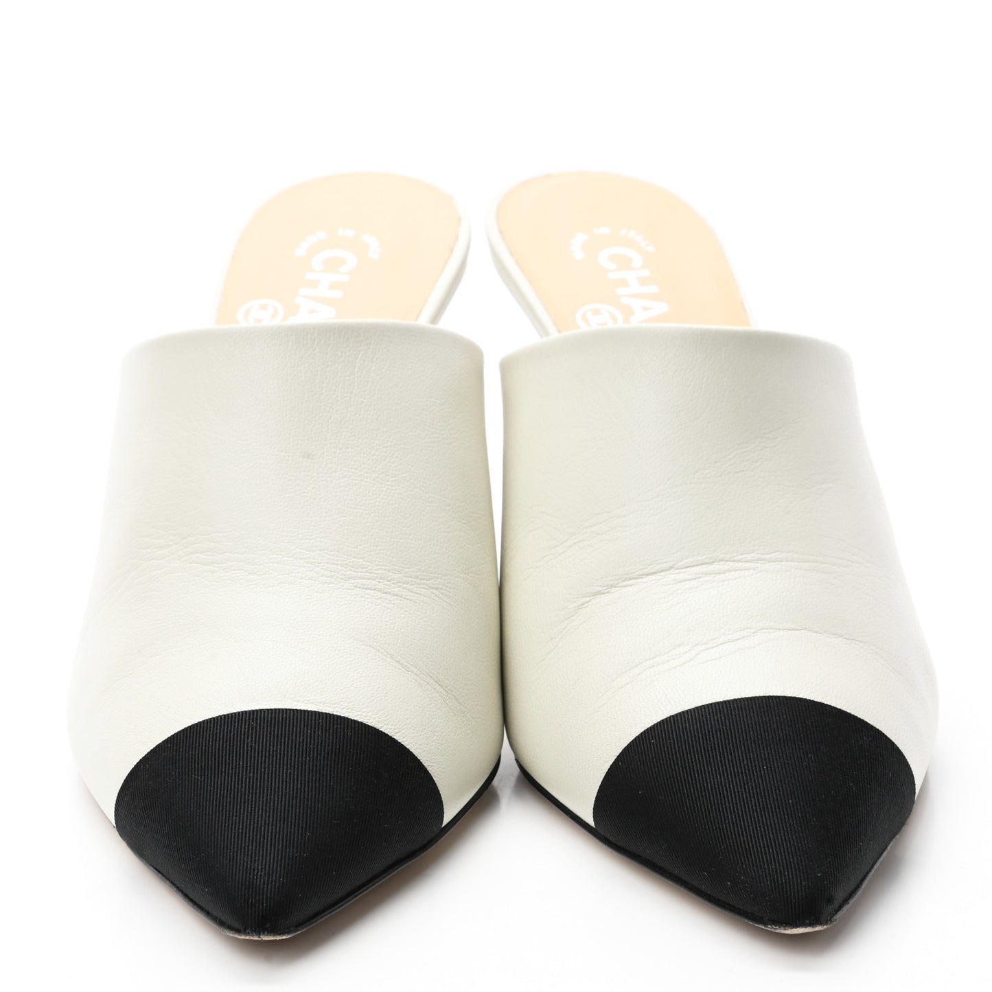 Lambskin Grosgrain Cap Toe CC Mules 40.5 White