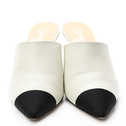 Chanel Lambskin Grosgrain Cap Toe CC Mules 40.5 White 2 of 10