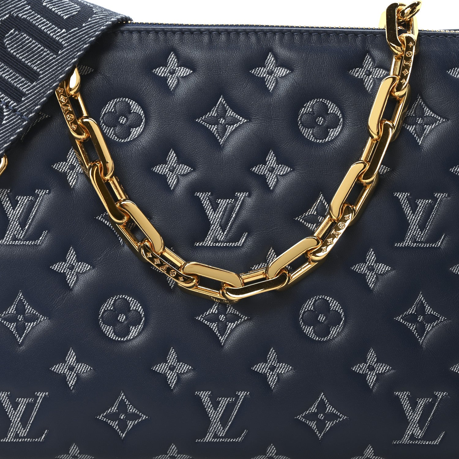 Louis Vuitton Lambskin Embossed Monogram Coussin PM Denim Blue 7 of 10