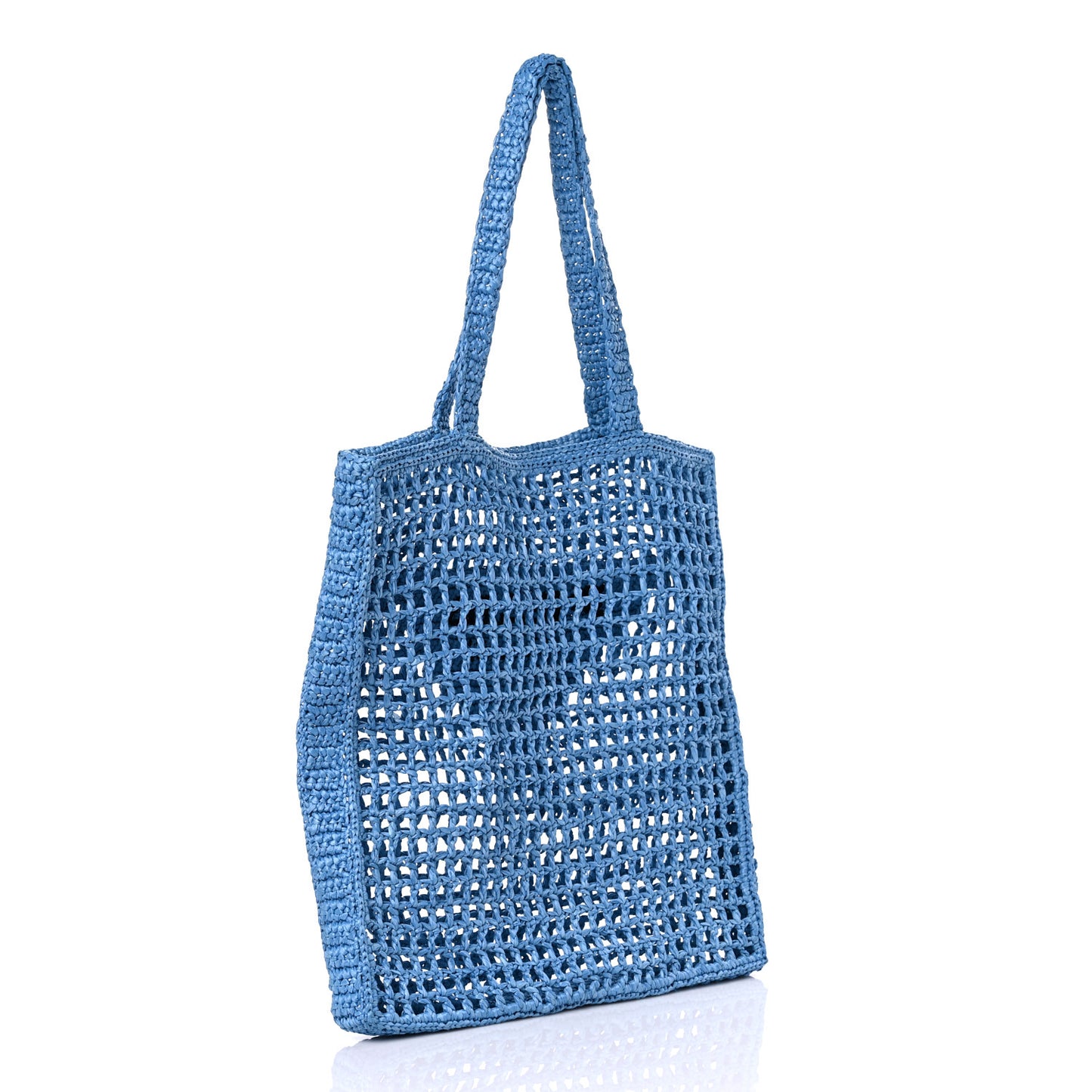 Yarn Raffia Effect Crochet Logo Embroidered Tote Bag Celeste