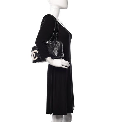 Chanel Calfskin Quilted Large Cambon Bowler Black White 2 of 9