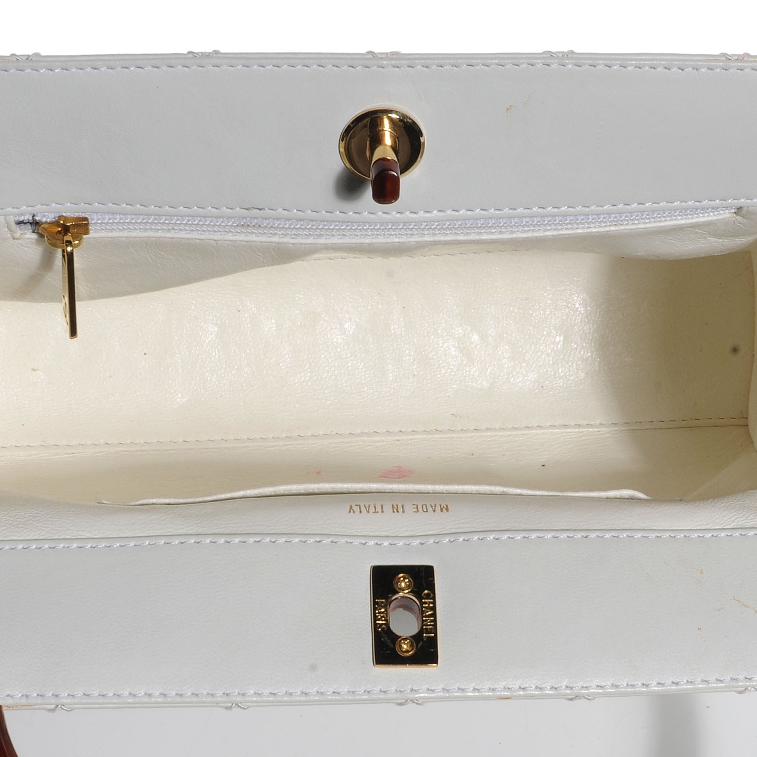 Chanel Lambskin Tortoise Handle Tote White 6 of 9