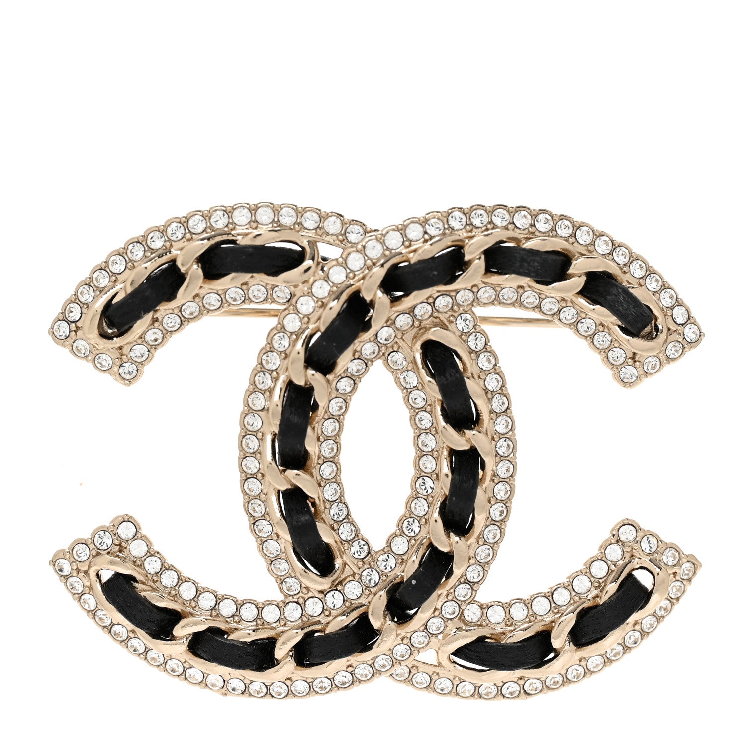 Chanel Lambskin Crystal CC Chain Brooch Black Gold 1 of 4