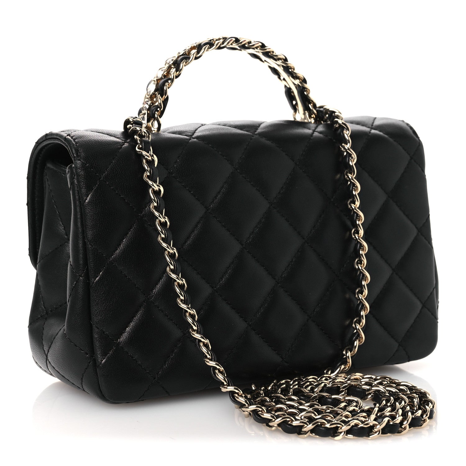 Chanel Lambskin Quilted Mini Crystal Top Handle Rectangular Flap Black 3 of 13