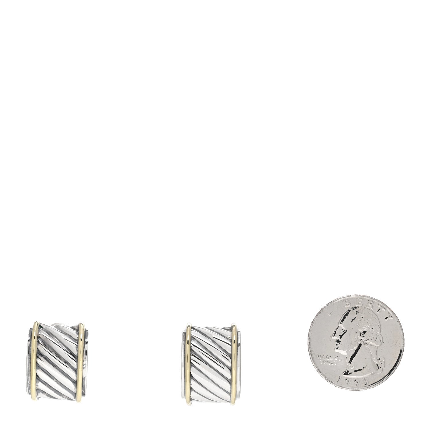 David Yurman Sterling Silver 14K Yellow Gold Cable Classics Cigar Band Earrings 2 of 3