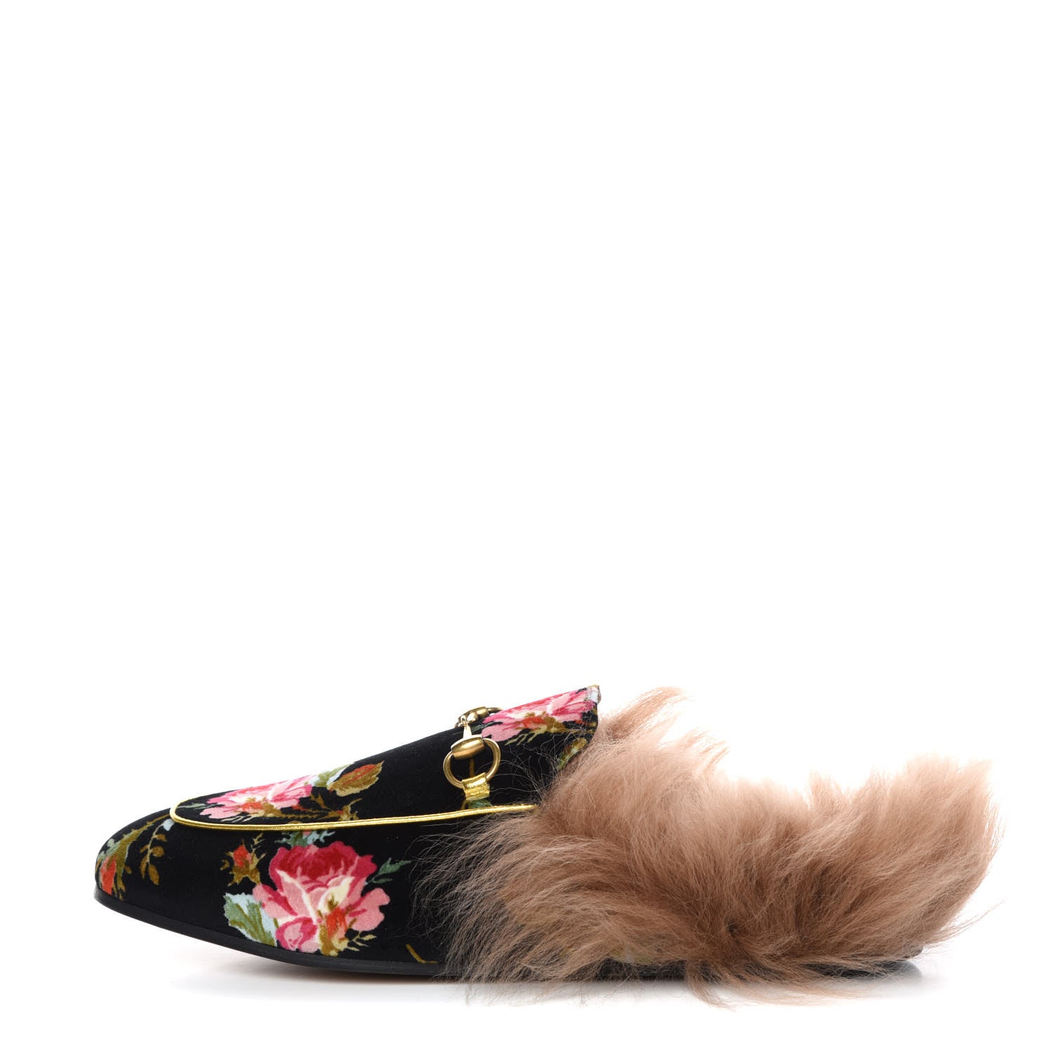 Gucci Velvet Fur Floral Womens Princetown Slippers 39.5 Black 1 of 8