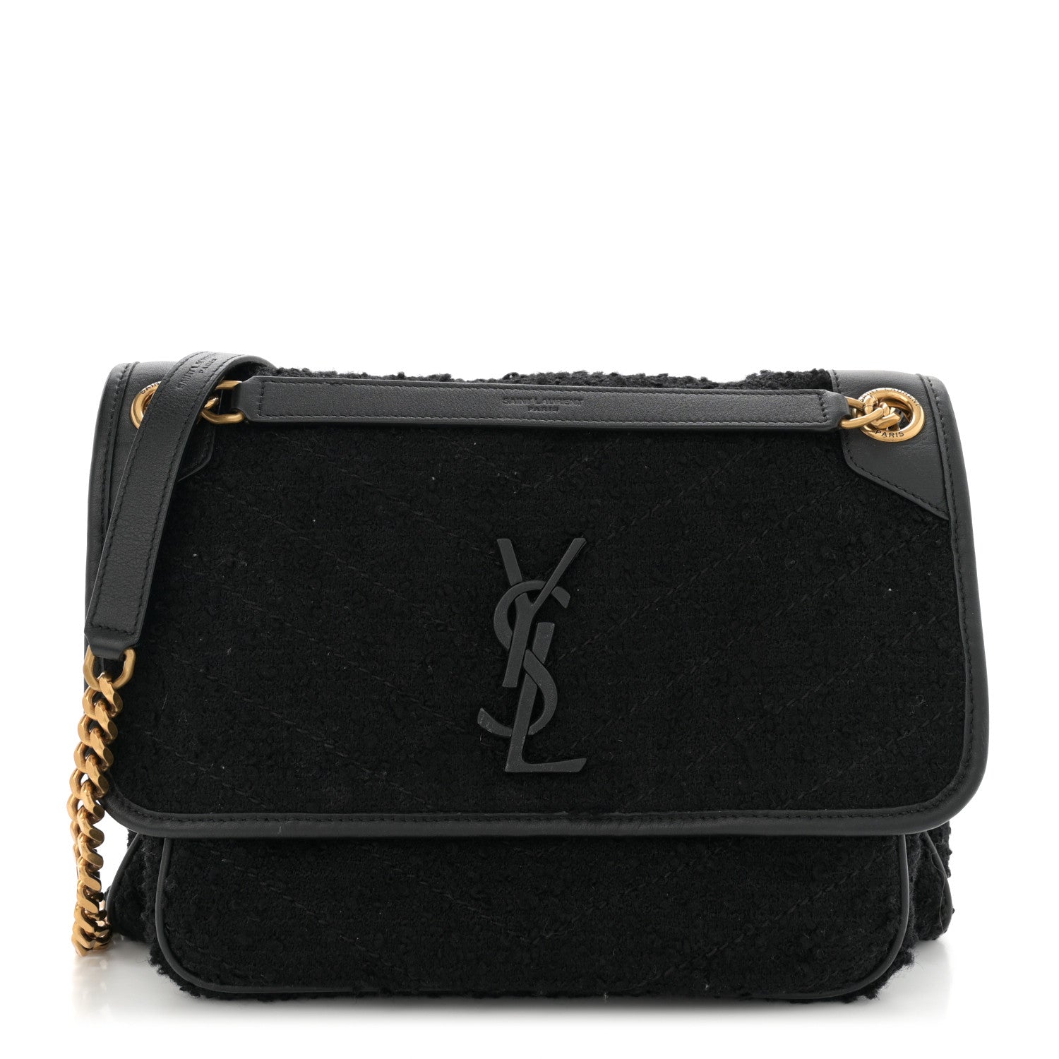 Saint Laurent Boucle Tweed Monogram Medium Niki Chain Satchel Black 1 of 12