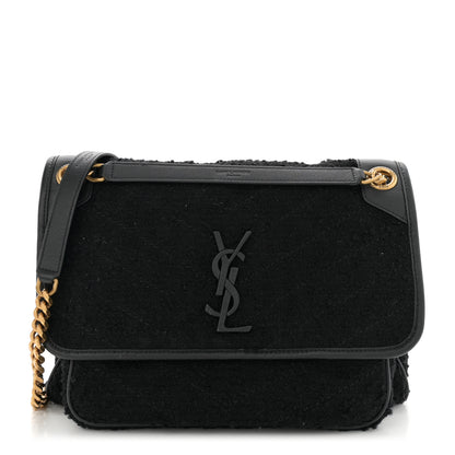Saint Laurent Boucle Tweed Monogram Medium Niki Chain Satchel Black 1 of 12