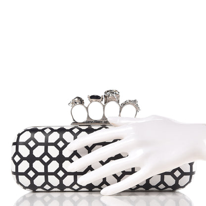 Alexander McQueen Calfskin Classic Grid Skull Knuckle Box Clutch Black White 2 of 11
