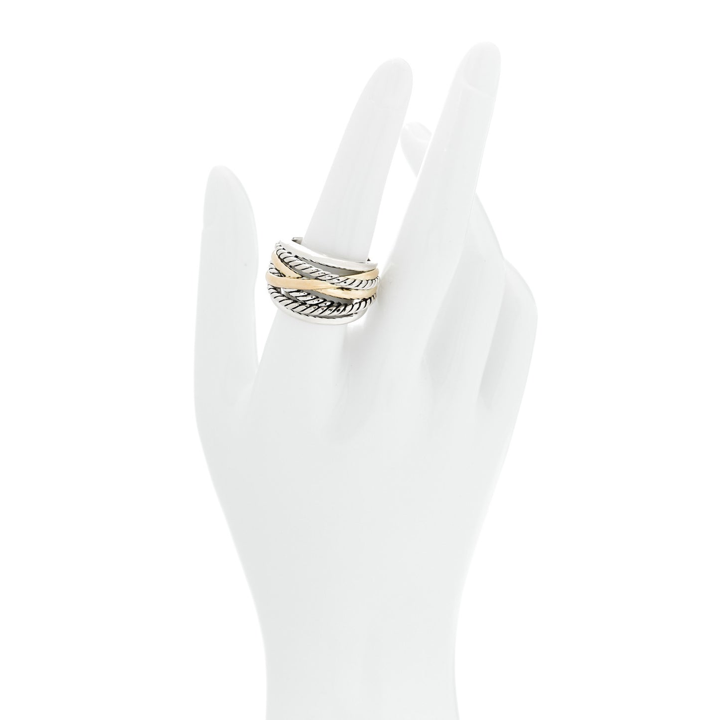 Sterling Silver 14K Yellow Gold Wide Crossover Ring 58 8.25