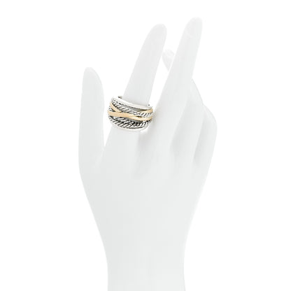 David Yurman Sterling Silver 14K Yellow Gold Wide Crossover Ring 58 8.25 2 of 5