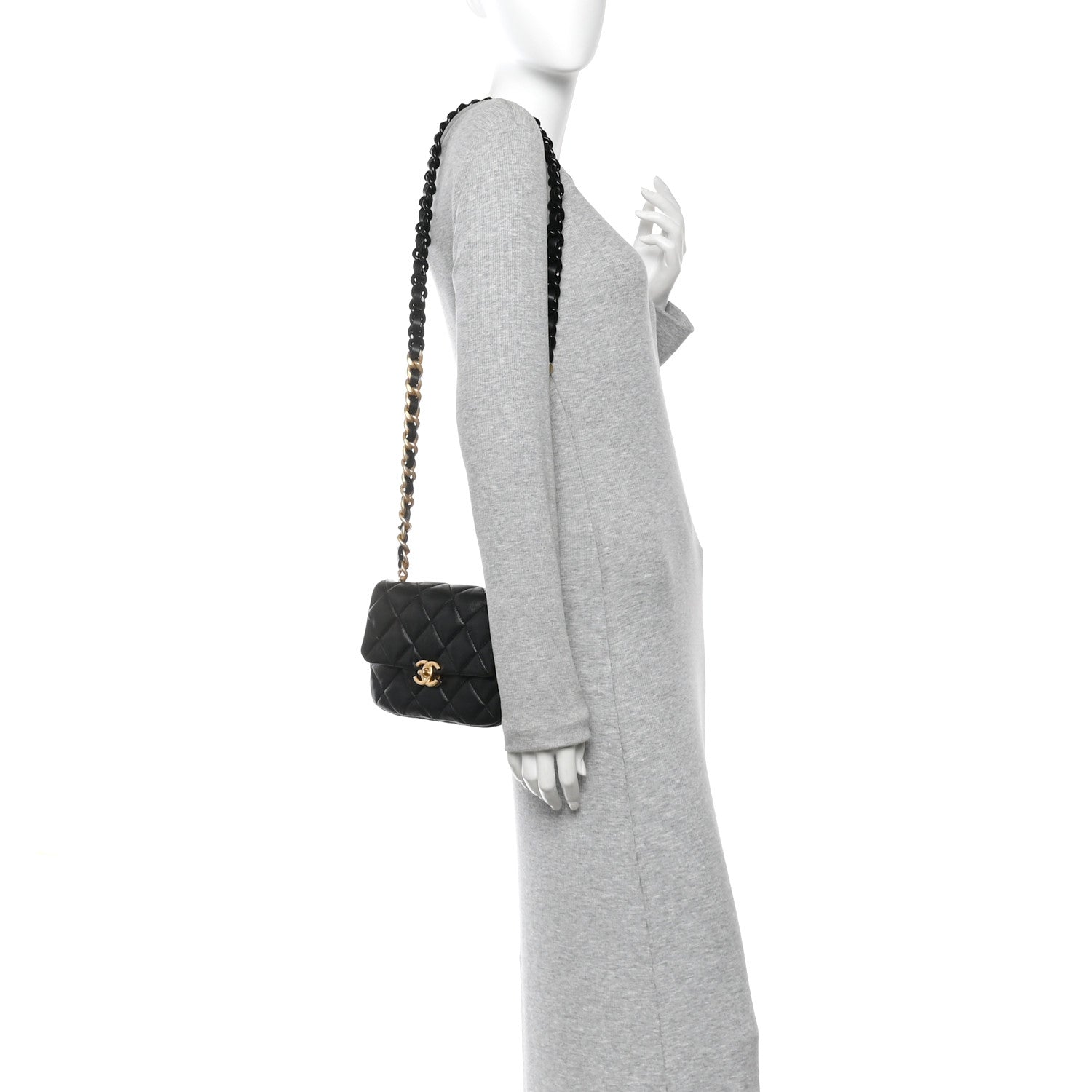Chanel Lambskin Quilted Mini Lacquered Chain Flap Black 2 of 10