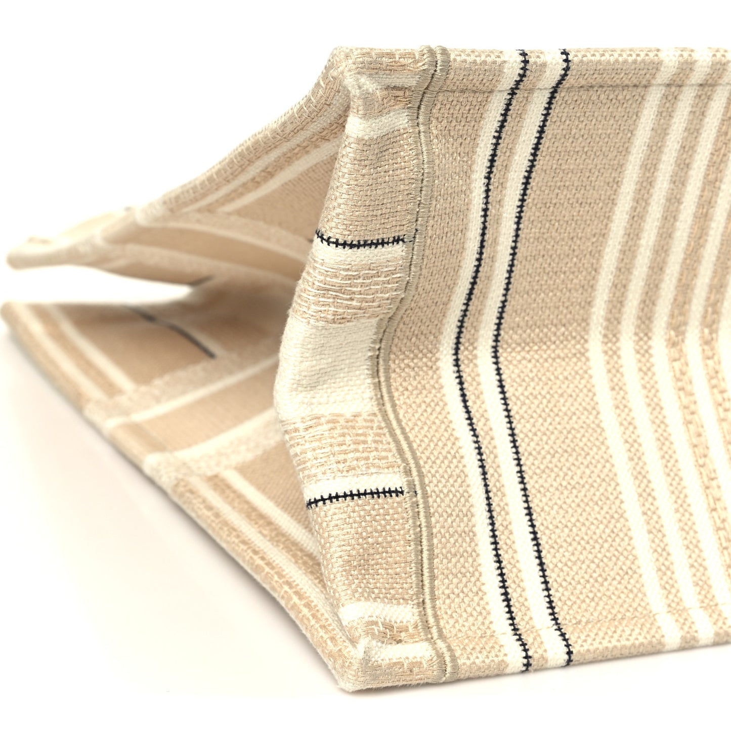 Canvas Embroidered Large Stripes Book Tote Beige