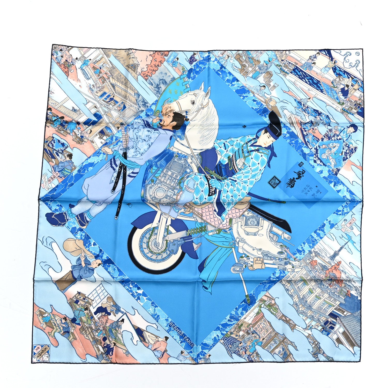 Hermes Silk Les Artisans D'Hermes Scarf 90 Bleu Lagon Ciel 1 of 4