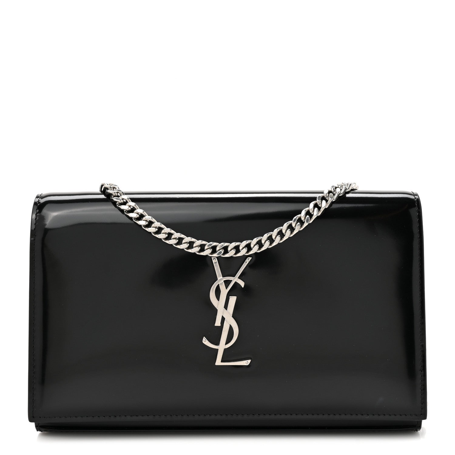 Saint Laurent Glazed Calfskin Cassandre Wallet On Chain WOC Black 1 of 11