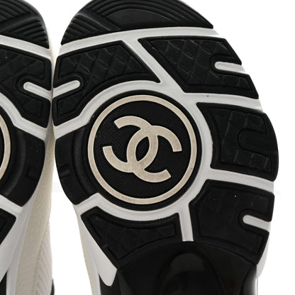 Chanel Mesh Suede Calfskin Grained Calfskin Womens CC Sneakers 39 White Black 7 of 10
