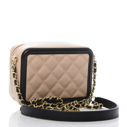 Chanel Caviar Quilted CC Filigree Vanity Clutch With Chain Beige Black 2 of 9