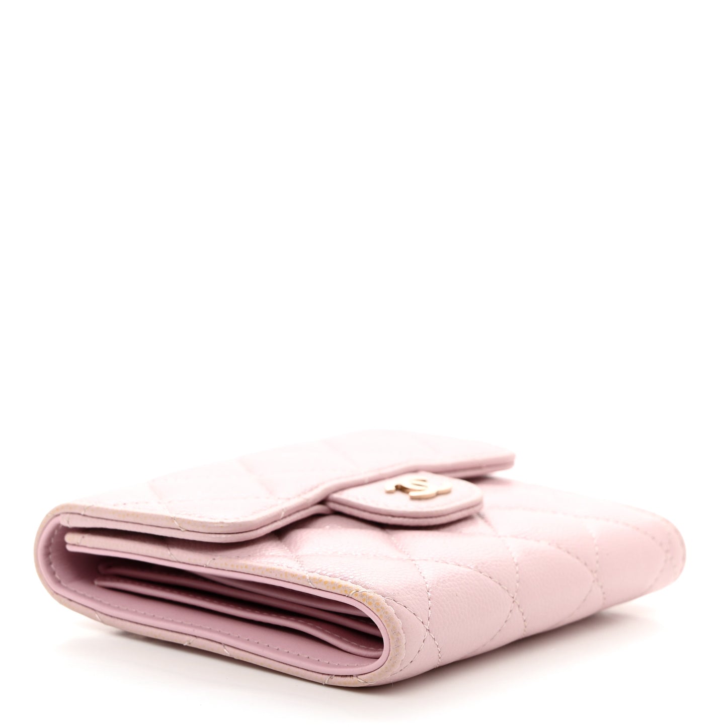 Caviar Quilted Compact Flap Wallet Light Pink