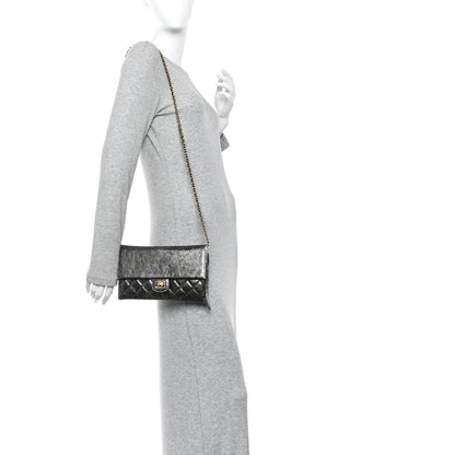 Chanel Cracked Metallic Calfskin Quilted Zip Away Chain Clutch Dark Silver 2 of 9