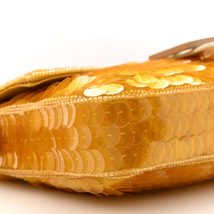 Fendi Satin Sequin Paillettes Elaphe Plexiglass Baguette 1997 Giallo Avorio 9 of 13