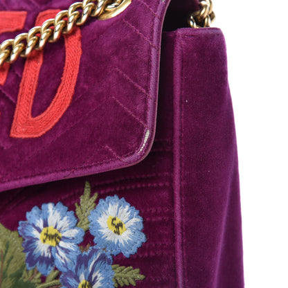 Gucci Velvet Matelasse Loved Embroidered Medium GG Marmont Shoulder Bag Fuchsia Violet Cyclamen 12 of 13
