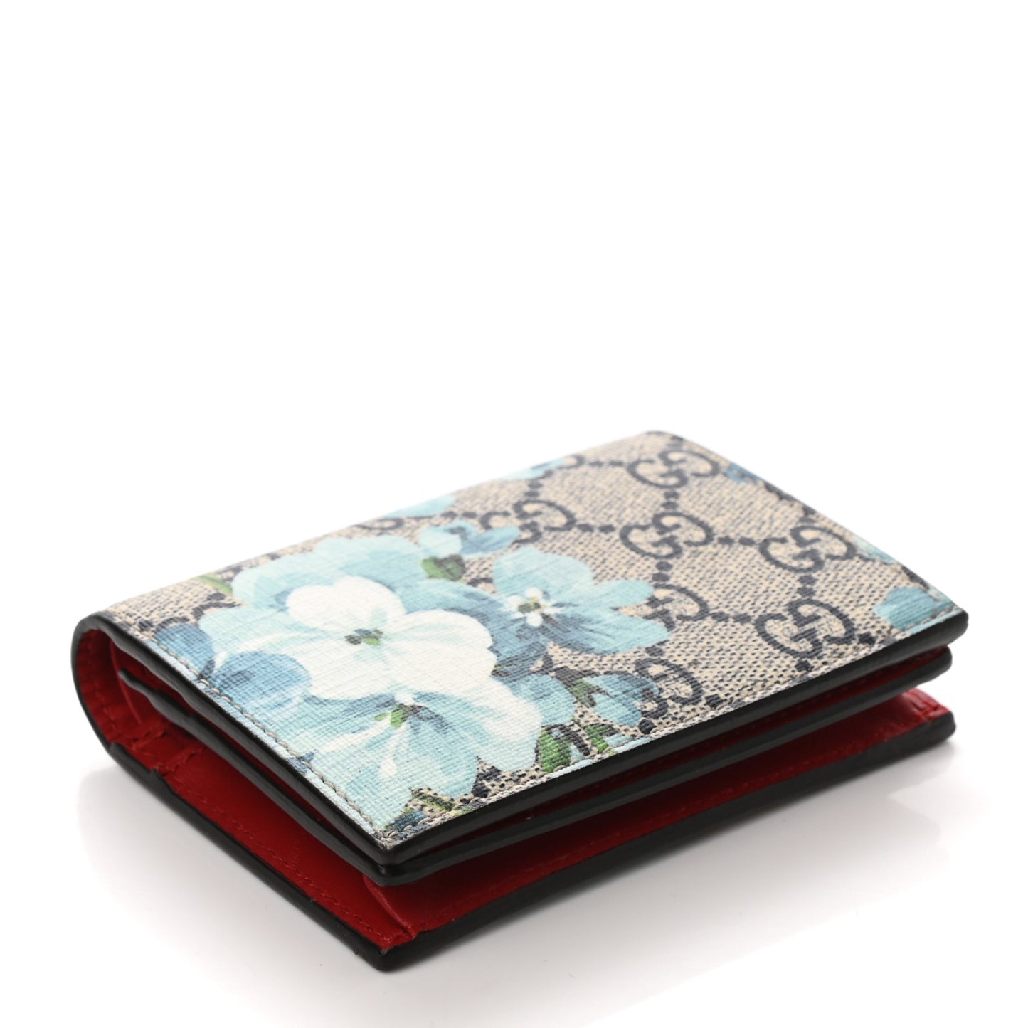 GG Supreme Monogram Blooms Card Case Wallet Beige Blue Navy Hibiscus Red