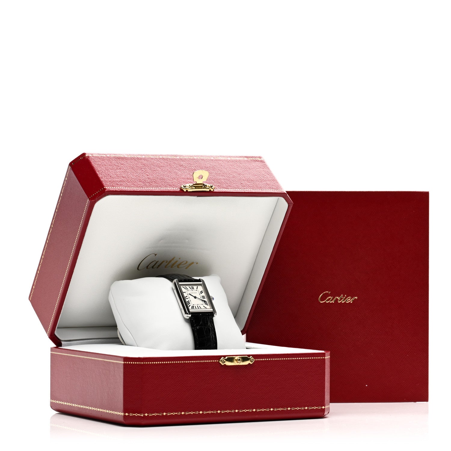 Cartier Stainless Steel Alligator 24mm Tank Solo Quartz Watch