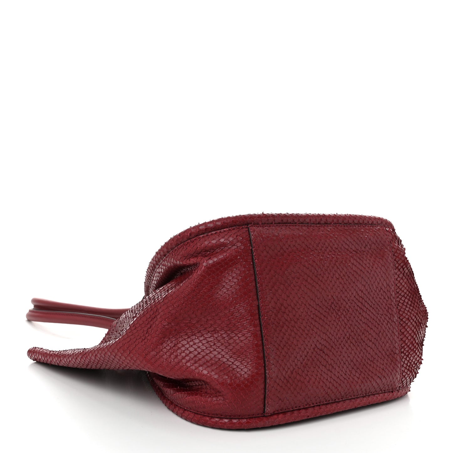 Calfskin Snakeskin Embossed Large Ruched Tote Bordeaux