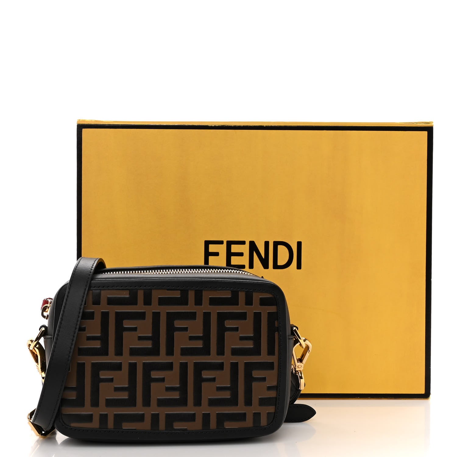 Fendi Vitello Century Bi-Color FF 1974 Embossed Mini Camera Case Maya Black 11 of 11