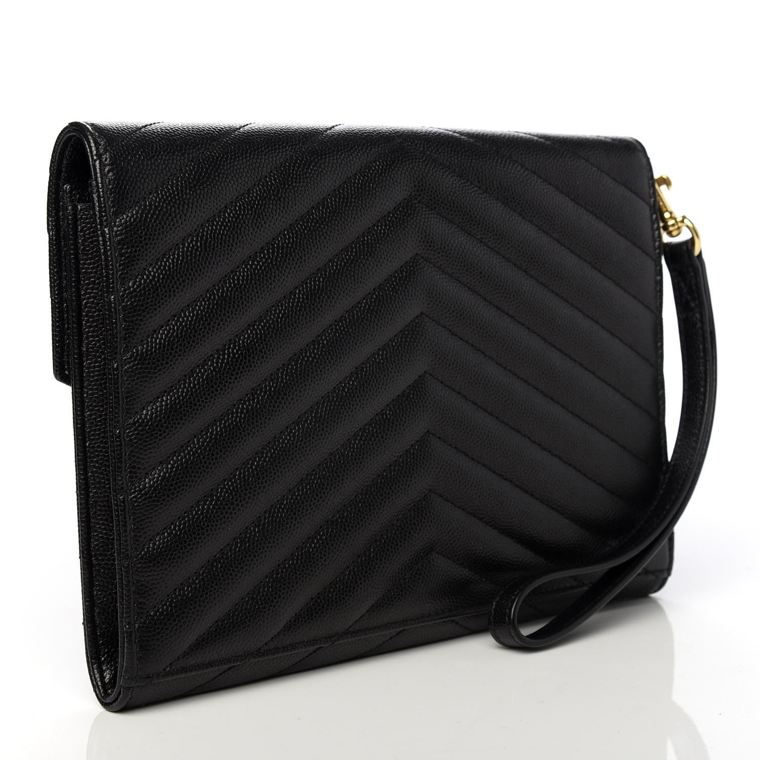 Saint Laurent Grain De Poudre Matelasse Chevron Monogram Envelope Clutch Black 3 of 8
