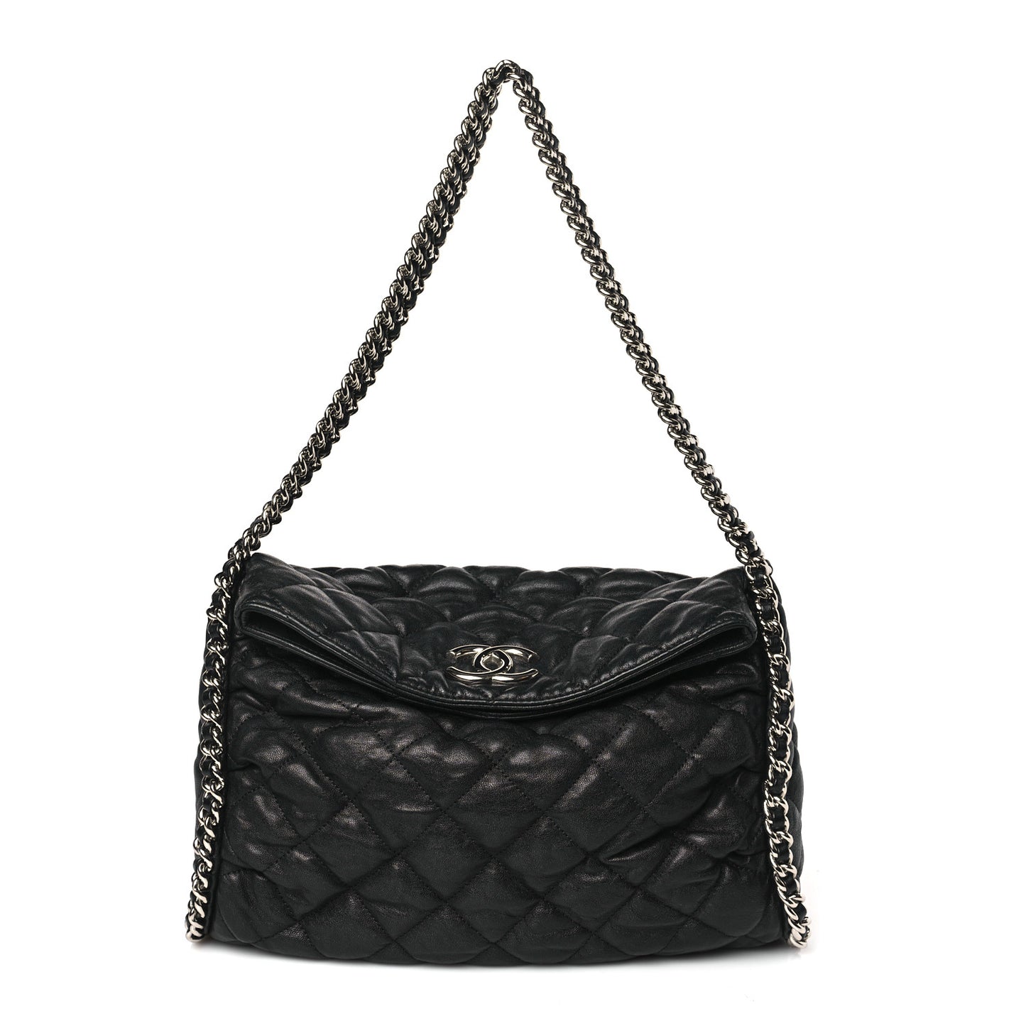 Washed Lambskin Chain Around Hobo Black