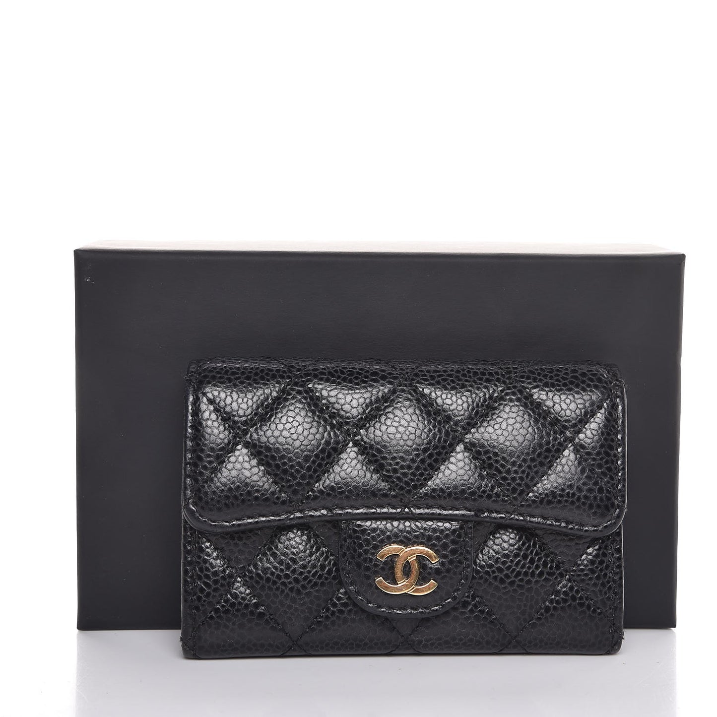 Caviar Quilted Flap Card Holder Black