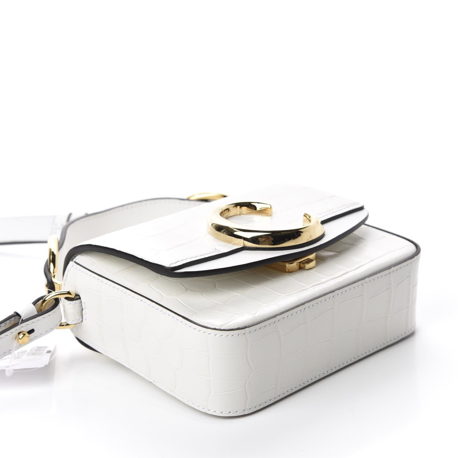 Chloe Calfskin Crocodile Embossed Mini C Double Carry Brilliant White 4 of 9