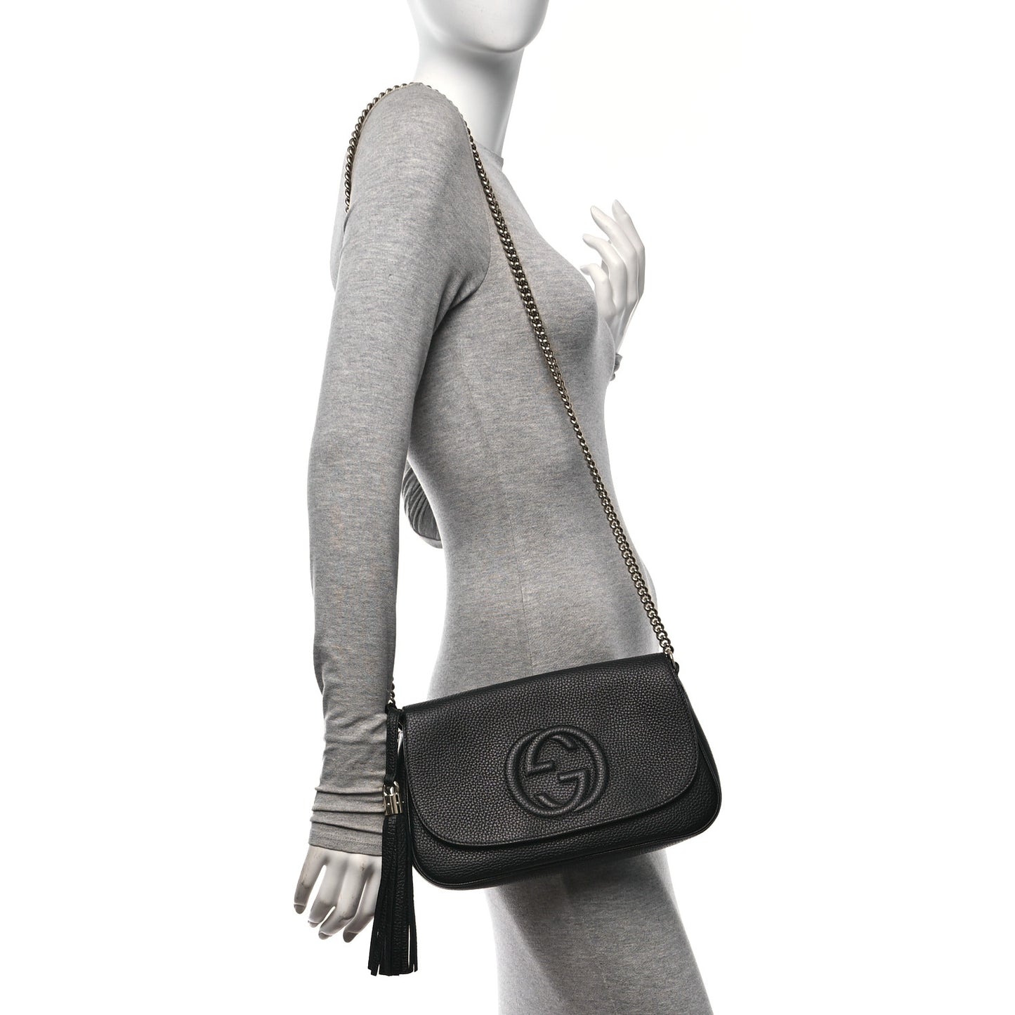 Pebbled Calfskin Medium Soho Flap Crossbody Black