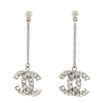 Chanel Baguette Crystal CC Drop Earrings Silver 1 of 5