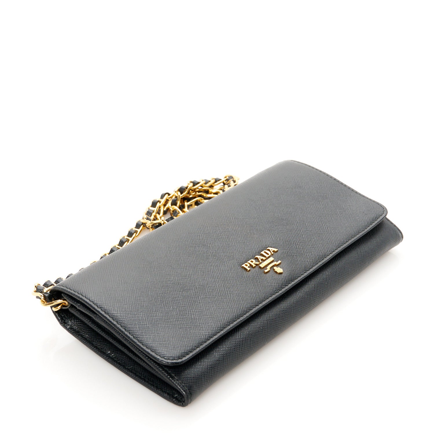 Prada Saffiano Metal Oro Chain Wallet Black 4 of 11