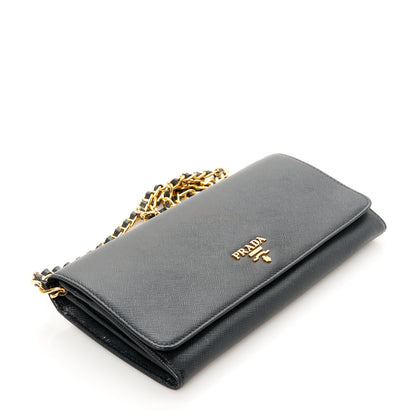 Prada Saffiano Metal Oro Chain Wallet Black 4 of 11